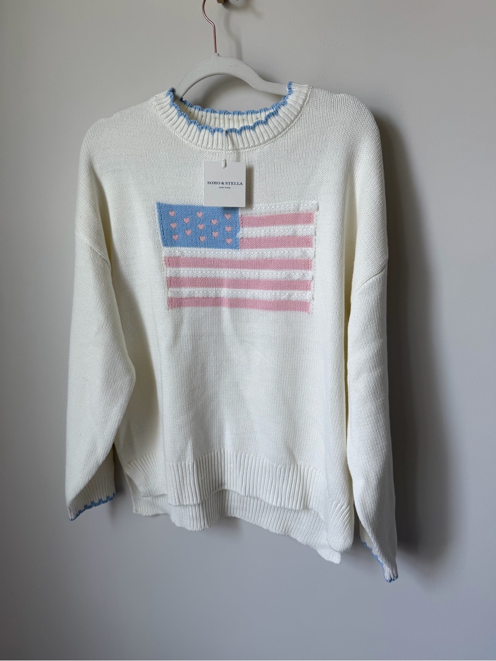 Soho & Stella Cream Cotton lace flag Knit Sweater